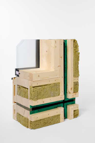 Fasadsystemet i genomskärning.