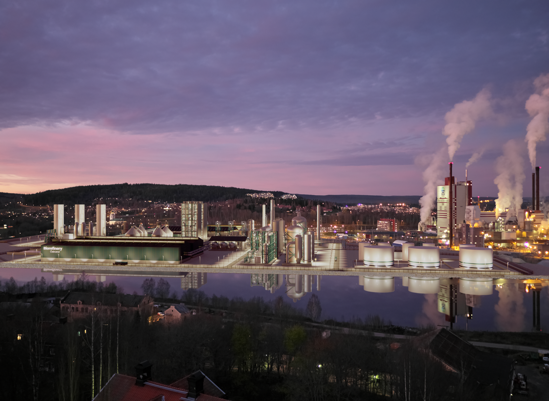 The biorefinery at sunset