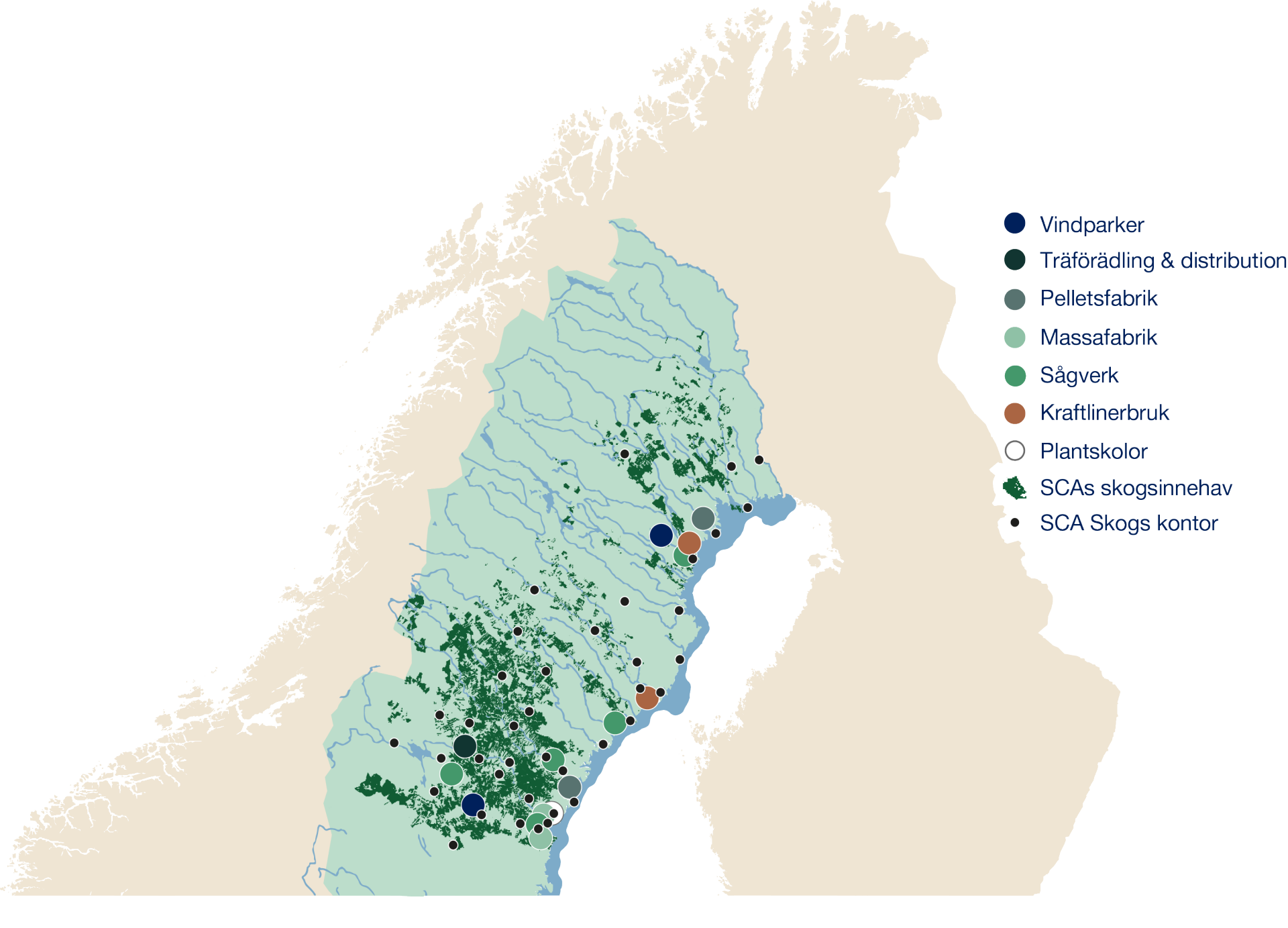 Karta över SCAs anläggningar och kontor