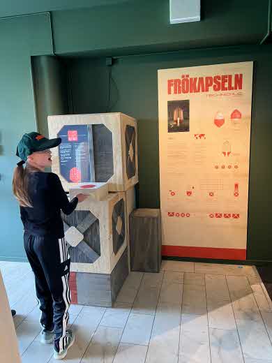 Tjej löser kunskapsfrågor om skogsbruk