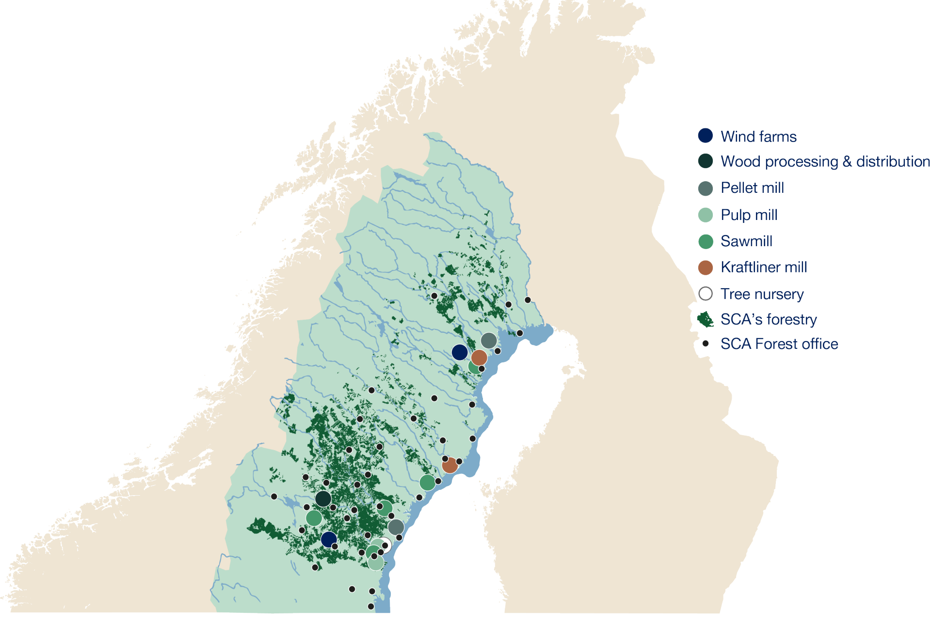 Map of SCA's industries and offices