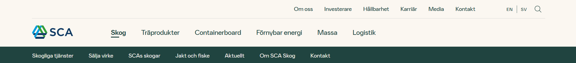 Navigeringen på sca.com.