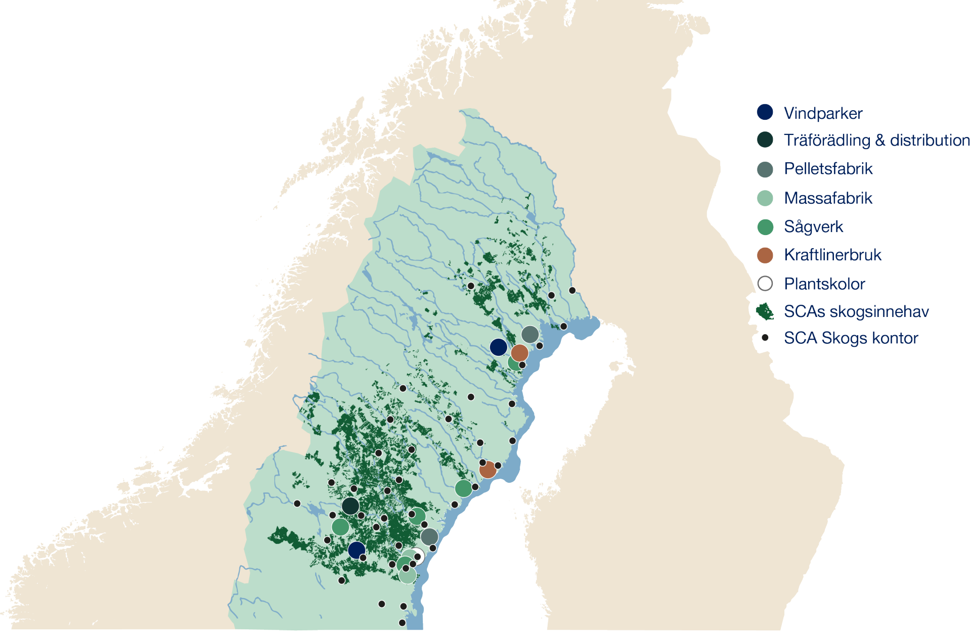 Karta över SCAs anläggningar och kontor