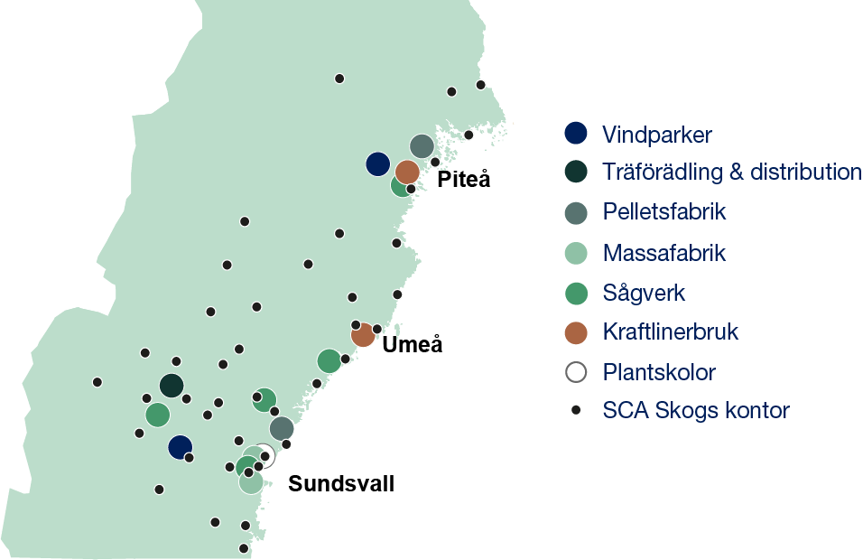 Karta över SCAs anläggningar och kontor.