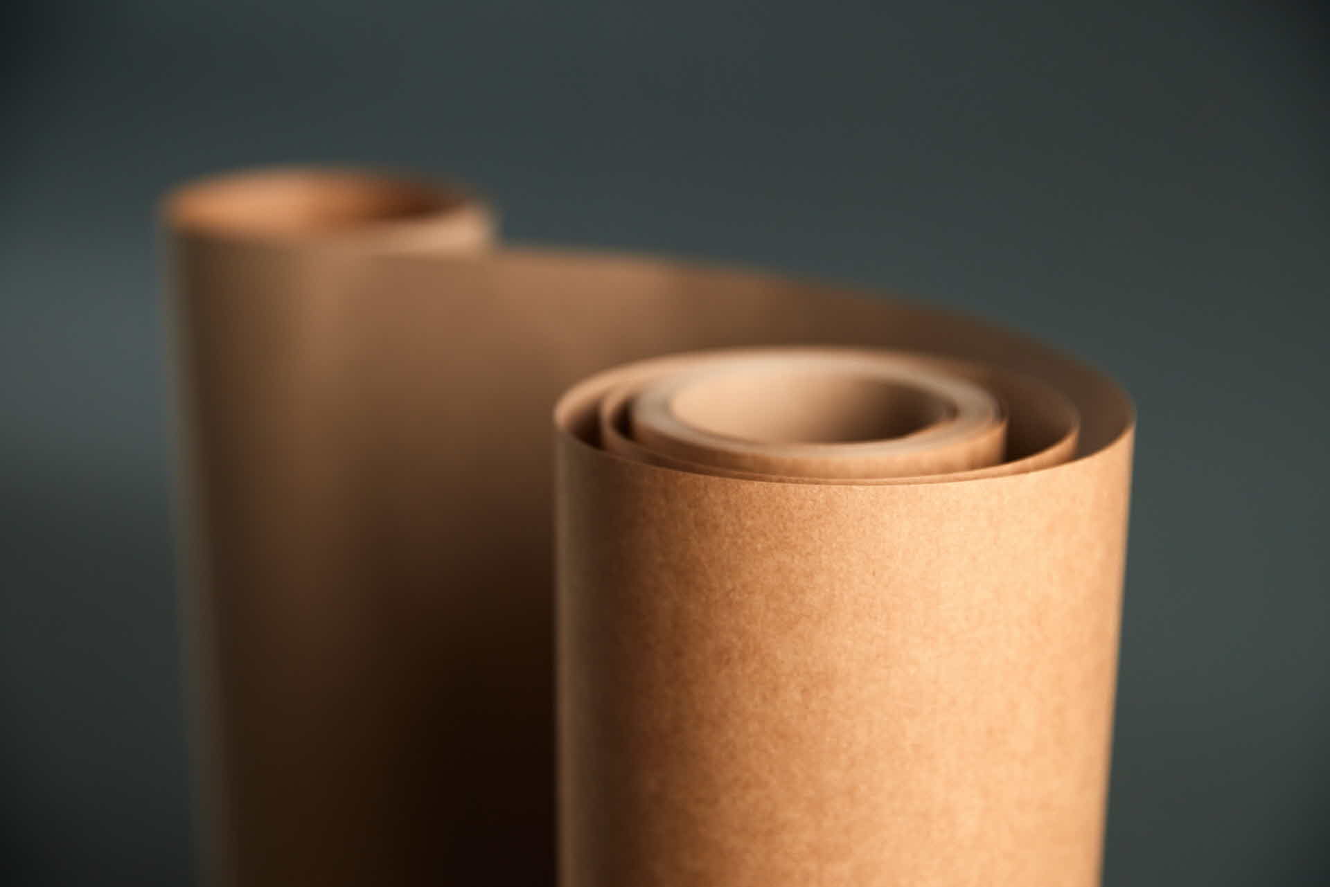 A brown paper roll with printing