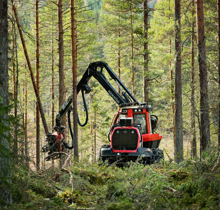 Skogsmaskin som gallrar