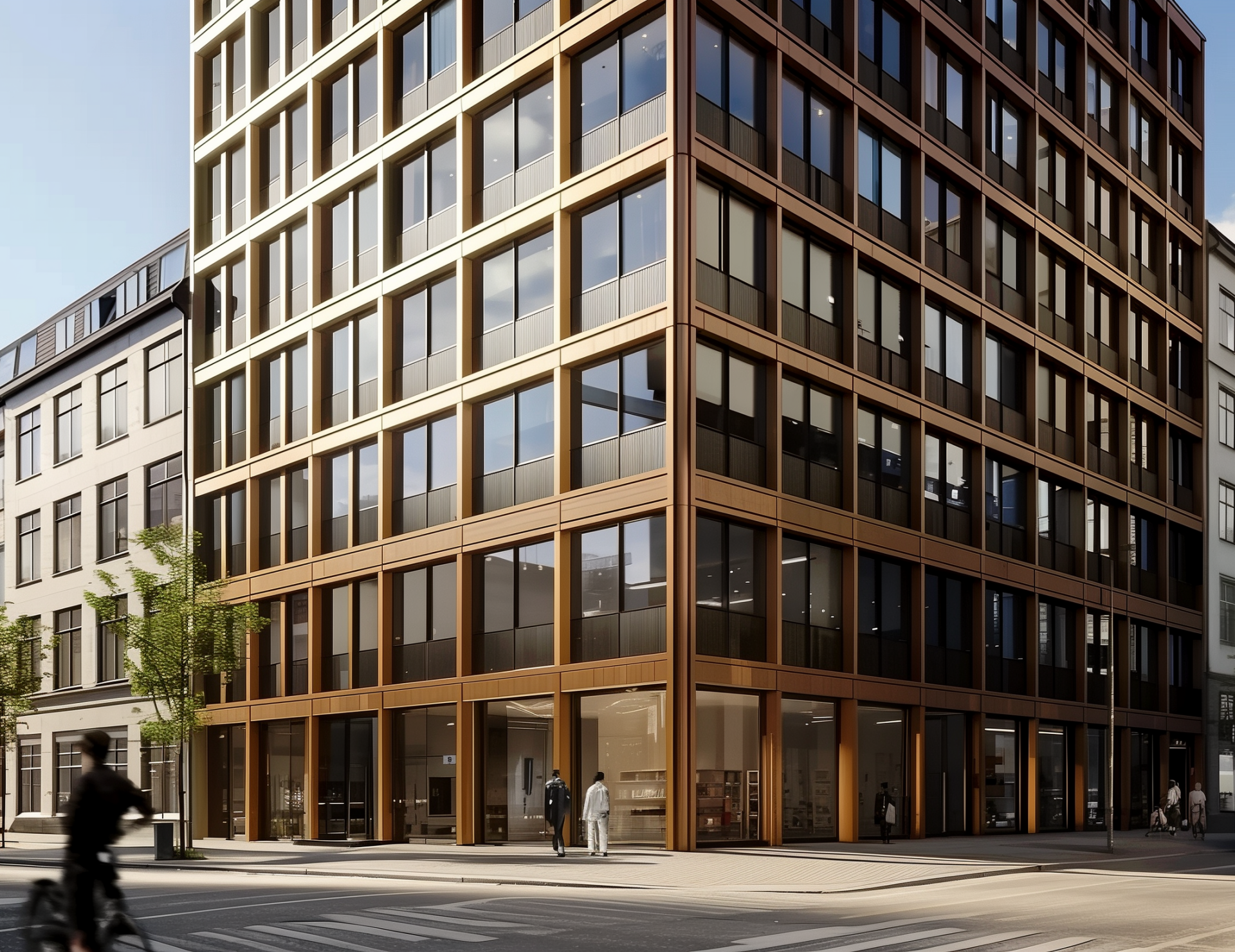 Rendering illustrating a multi-storey building where SCA Curtain Wall could be applied.