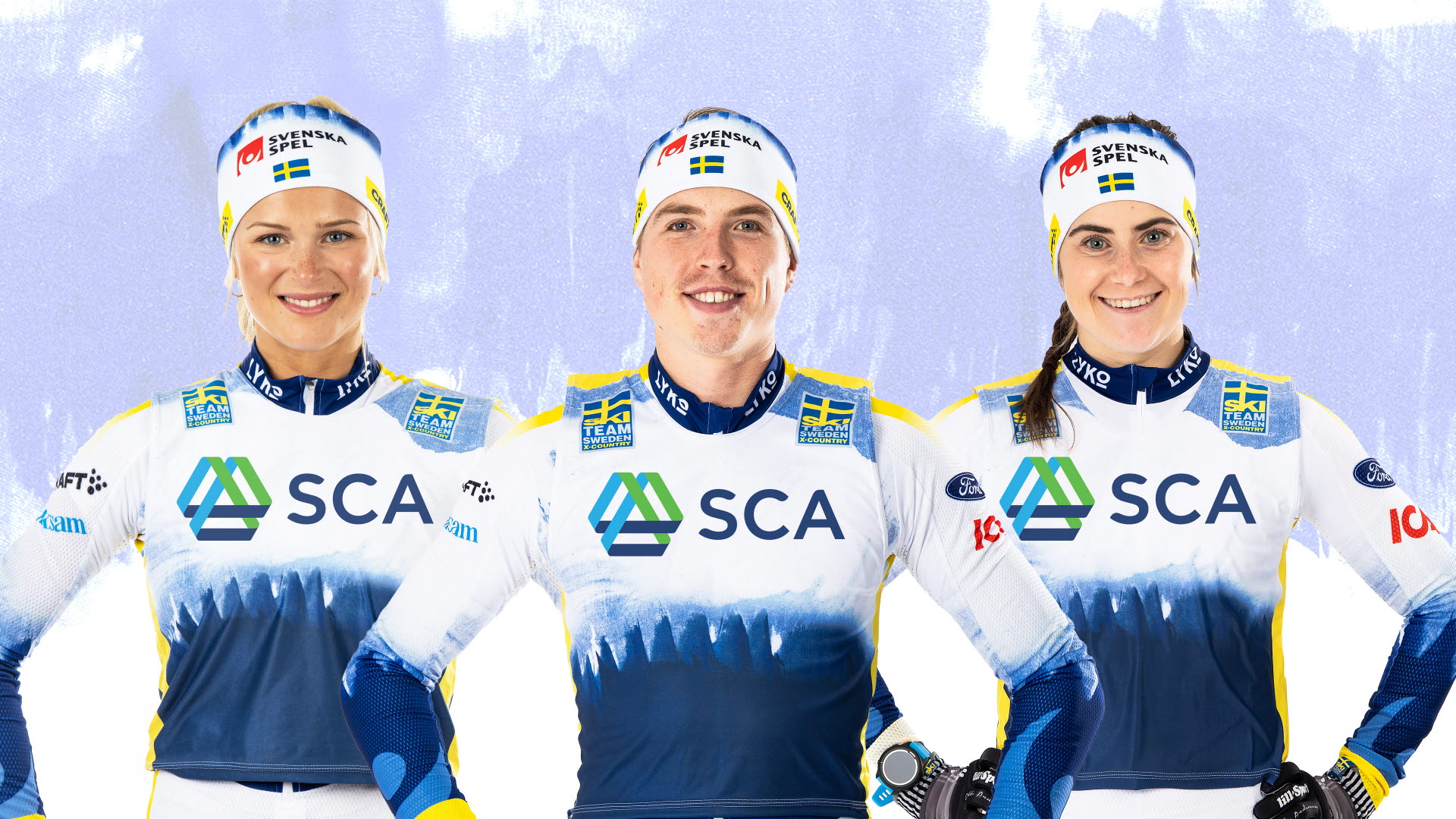 Frida Karlsson, William Poromaa och Ebba Andersson från längdlandslaget.