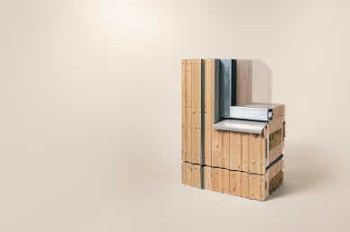 Fasadsystemet i genomskärning.