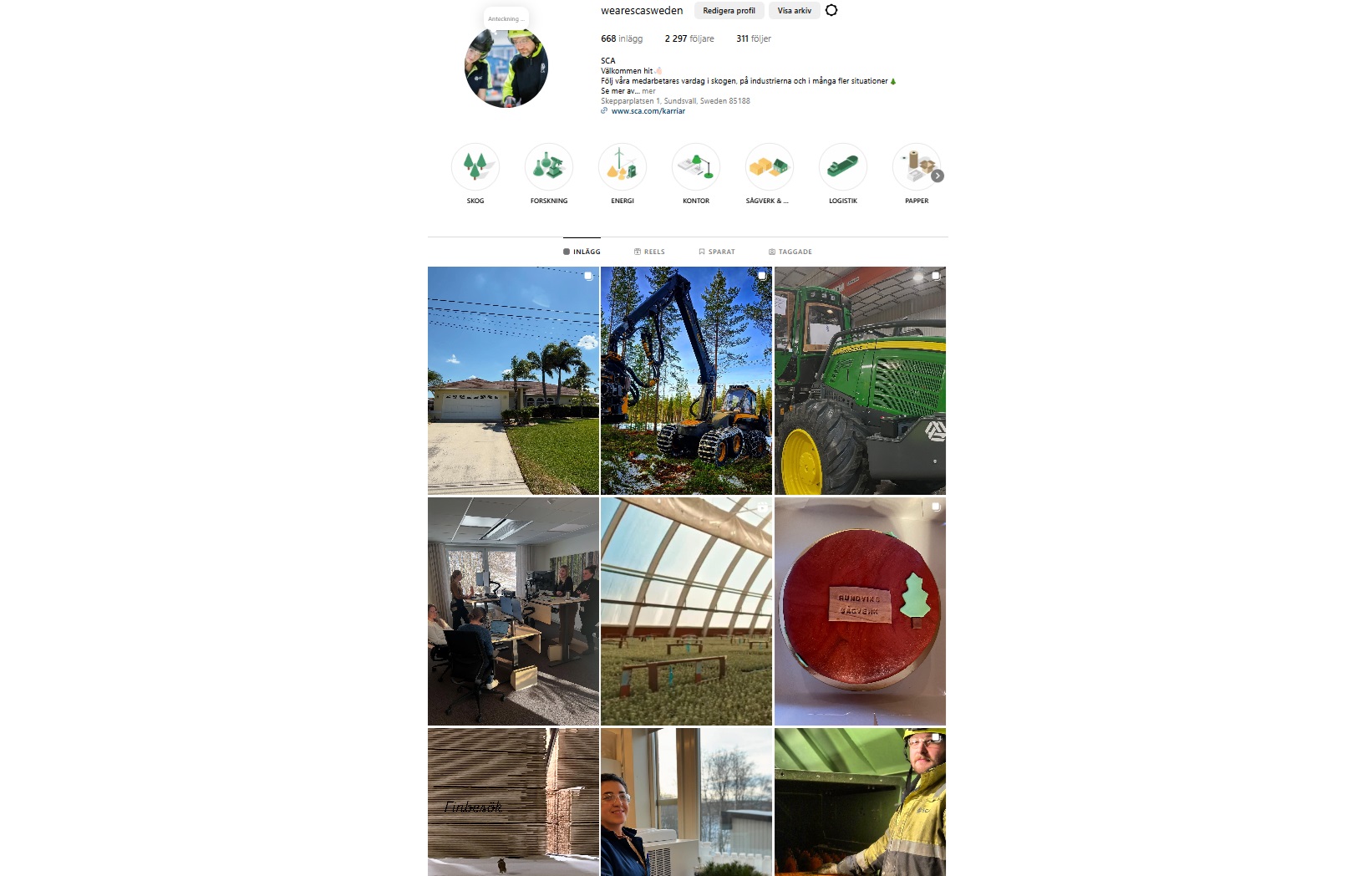 Skärmbild som visar vårt konto på Instagram.
