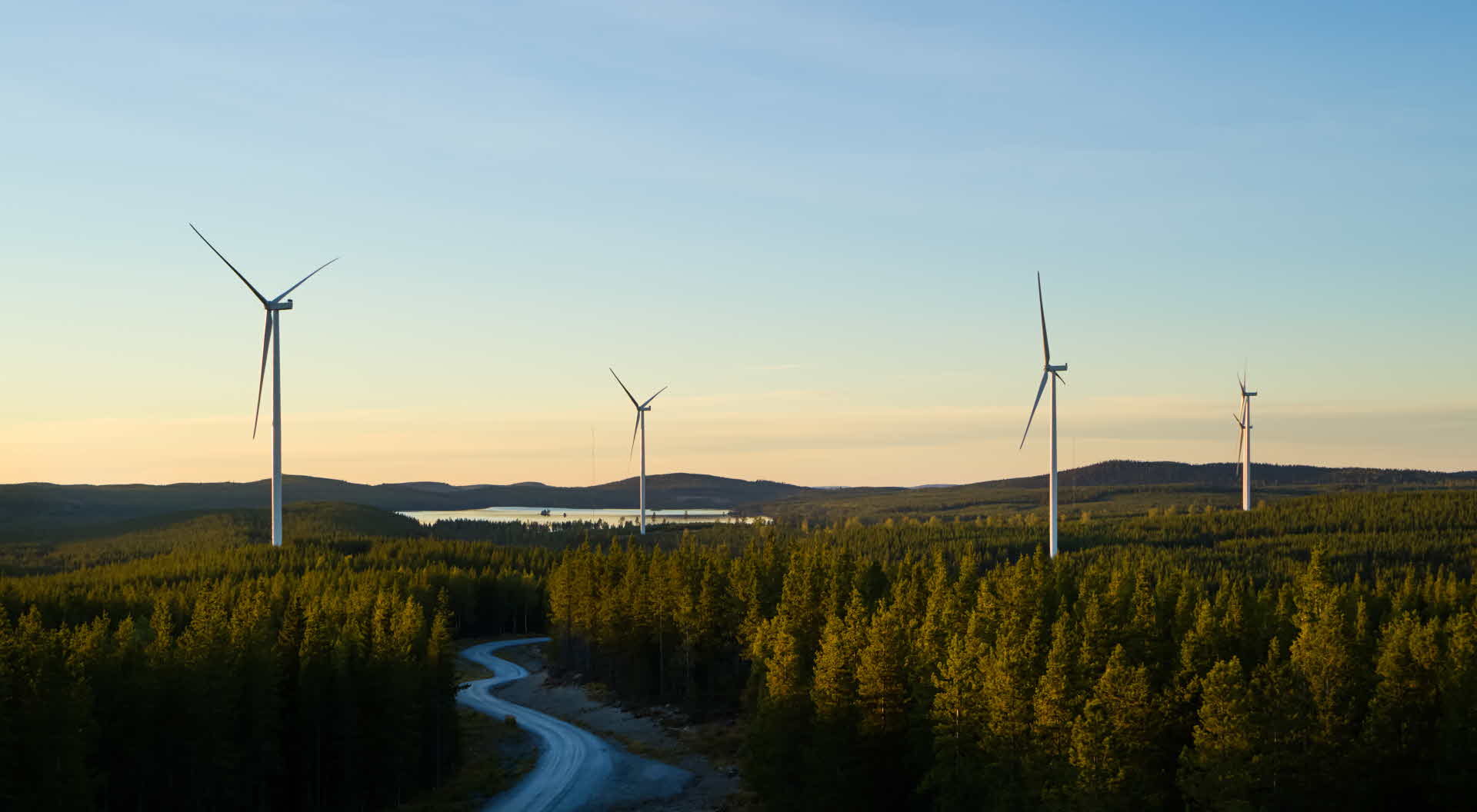 Vindkraftverk i soluppgång