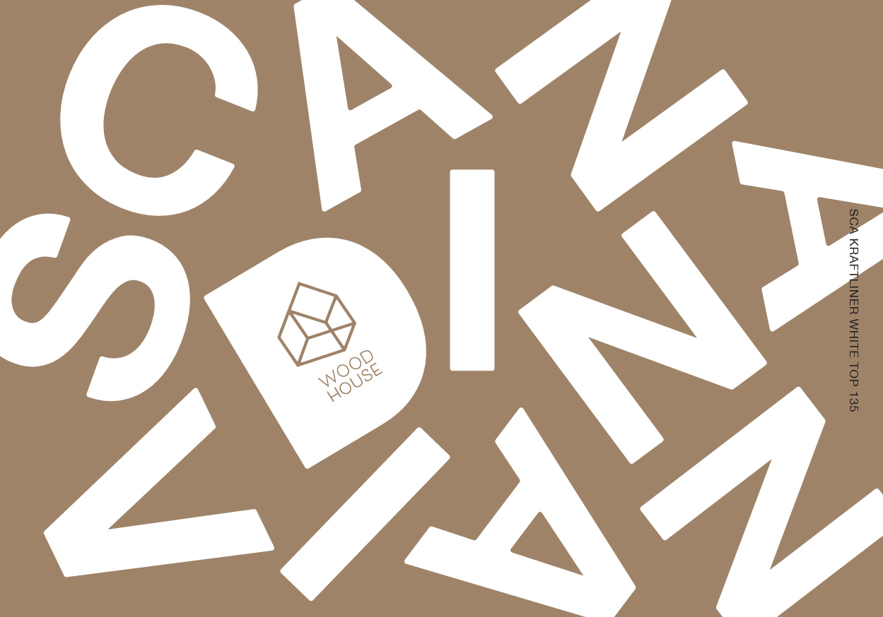 White letters on brown background