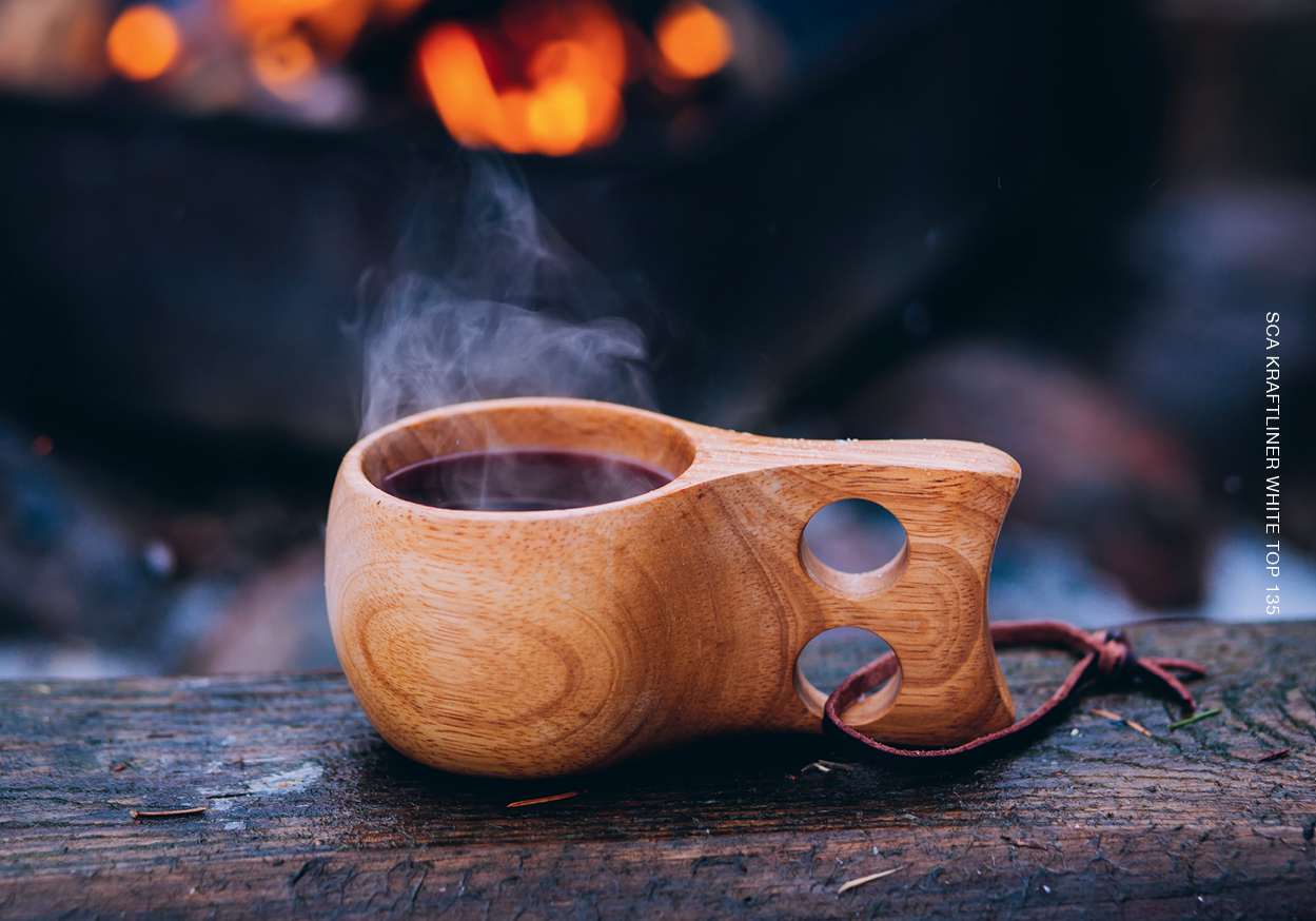 White letters on brown background