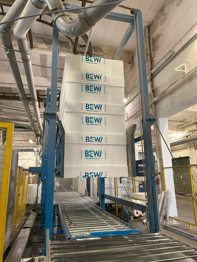 Cut EPS blocks are being packaged