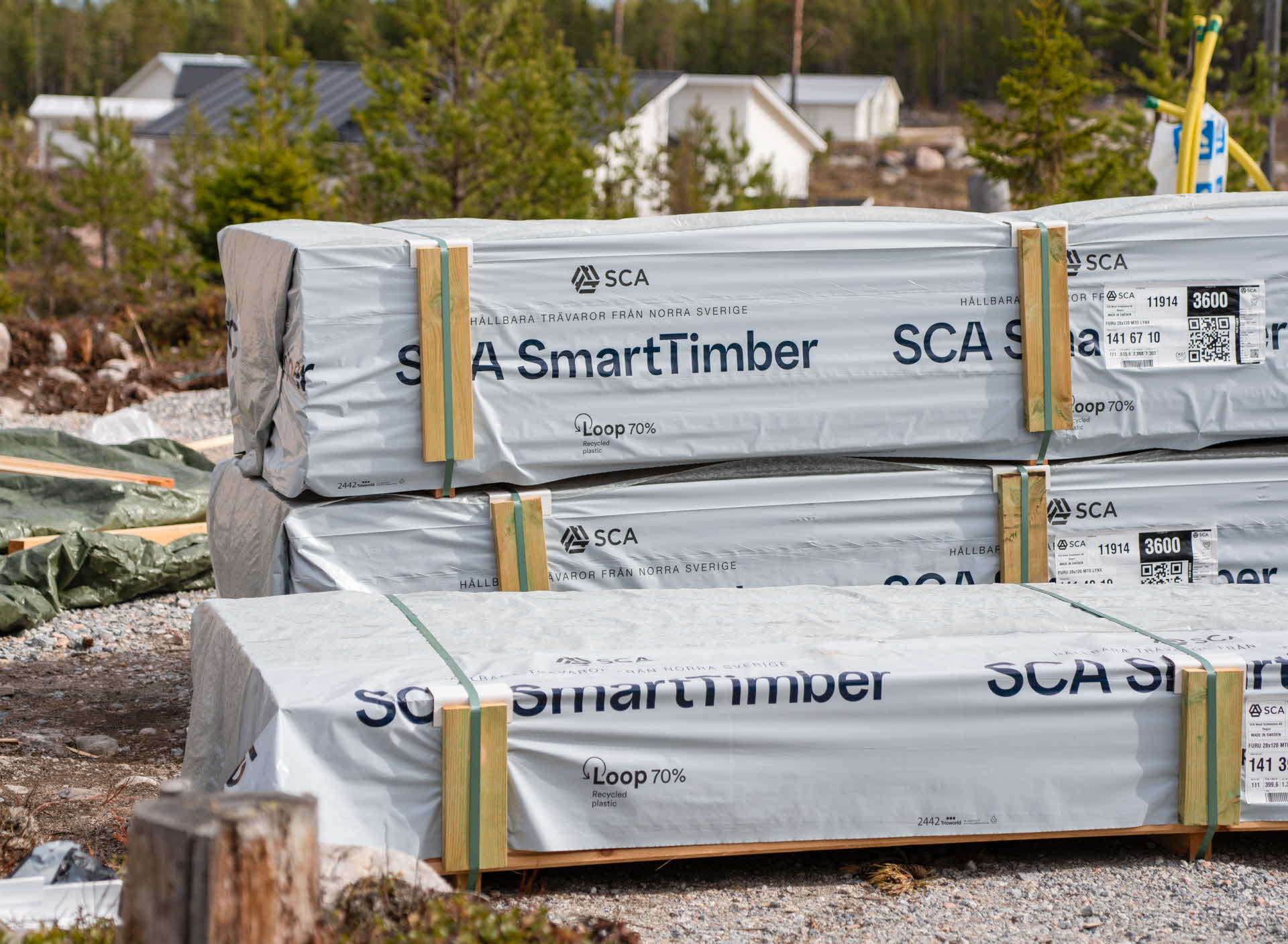 The Loop70 plastic on timber packages at a house construction site.
